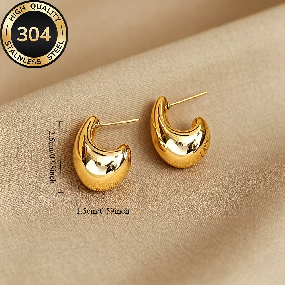 Women's Hypoallergenic Golden Stainless Steel Earrings, Elegant Design
